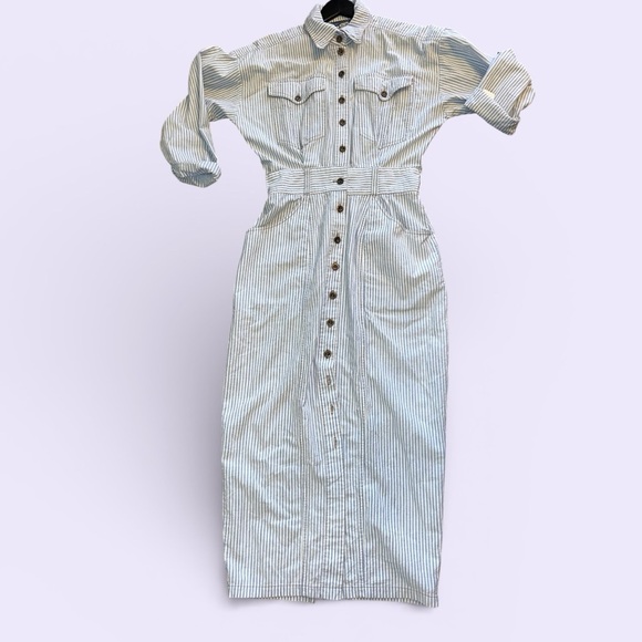 Karen Alexander Dresses & Skirts - Karen Alexander vintage blue and white striped midi shirtwaist dress size 8